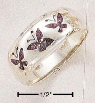 Sterling Silver Triple Butterfly Sugilite Chip Inlay Ring