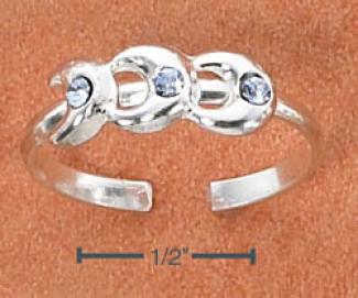 Sterling Silver Trille Crescent Moons Blue Crystals Toe Ring