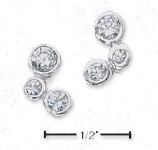Sterling Silver Triple Cz Bubble Post Earrings