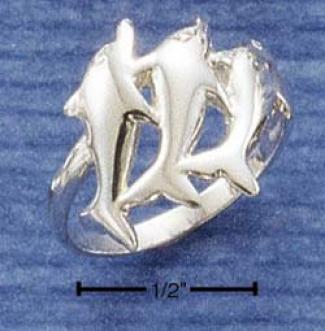Sterling Silver Triple Dolphin Ring