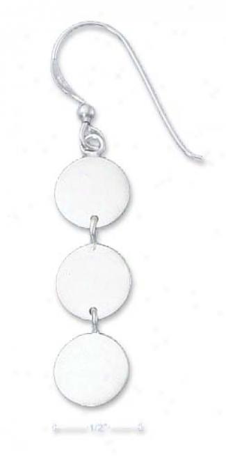 Sterling Silver Triple Flat Circle French Wire Earrings