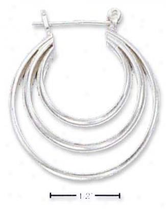 Sterling Silver Triple Graduated Hoop Bar Clsoure Earrings
