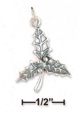 Sterling Silver Treble Holly Leaf Berries Charm - 1 Inch