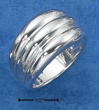 Sterling Silver Triple Horizotnal Lined Tapered Band Ring