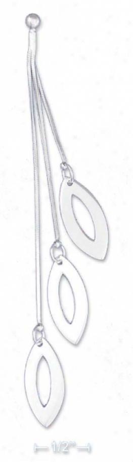 Sterling Silver Triple Oval Leaf Earrings Ball Post Dangle