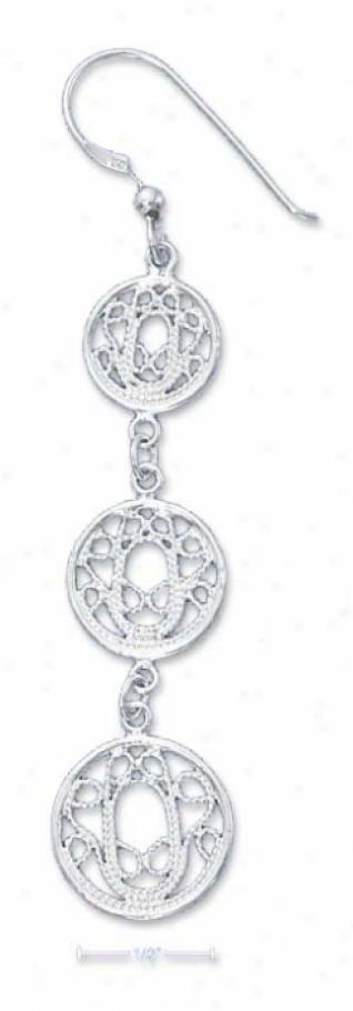 Sterling Silver Triple Roped Filigree Circle Dangle Earrings