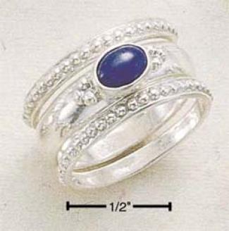 Sterling Silver Triple Stack Shank With Oval Side Lapis Ring