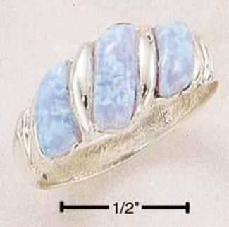 Sterling Silver Triple Synthetic Blue Opal Stone Shrimp Ring