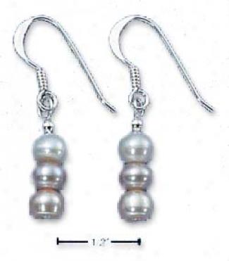 Sterling Silver Triple Tricolor Pearl French Wire Earrings