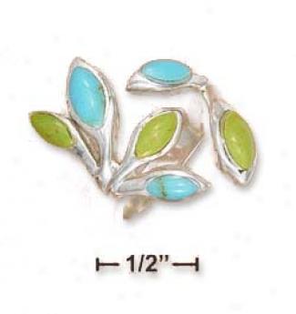 Sterling Silvrr Turquoise And Gaspeite Open Branch Ring