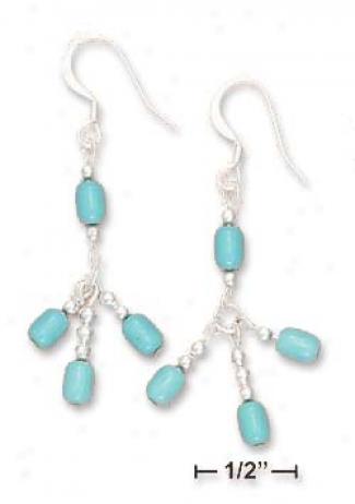 Sterlinf Silver Turquoise Bead Triple Dangle Earrings