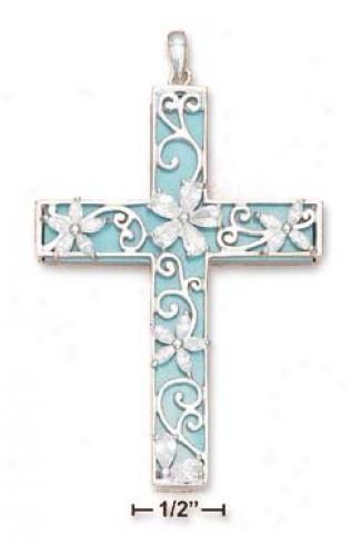 Sterling Silver Turquoide Filigree Cross Charm
