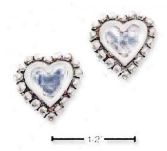 Sterling Silver Turquoise Heart Beaded Edge Post Earrings