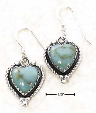 Sterling Silver Turquoise Heart With Roped Border Earringgs