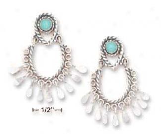 Sterling Silver Turquoise Powt Silver Tassel Dangle Earrings