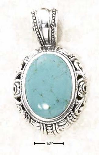 Sterling Silver Turquoise With Scrolled Dome Border Pendant