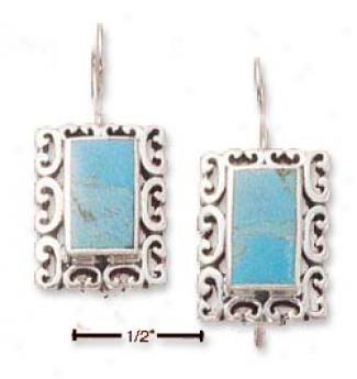 Sterling Silver Turquoise With Scroll Border Earrings