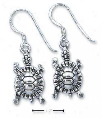 Sterling Silver Turtle Earrings On French Wires