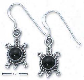 Sterling Silver Turtles With Yx And Round Roping Earrings