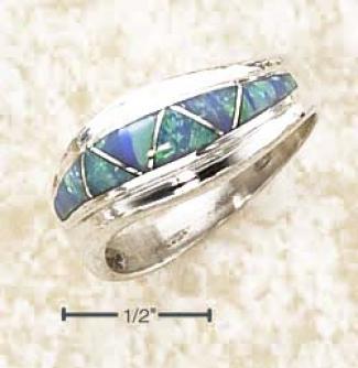 Sterling Silver Twist With Blue Lab Opal Triangle Inlay Ring
