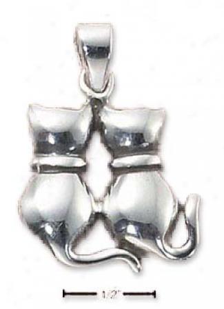 Sterling Silver Two Cute Cats Sitting Together Charm