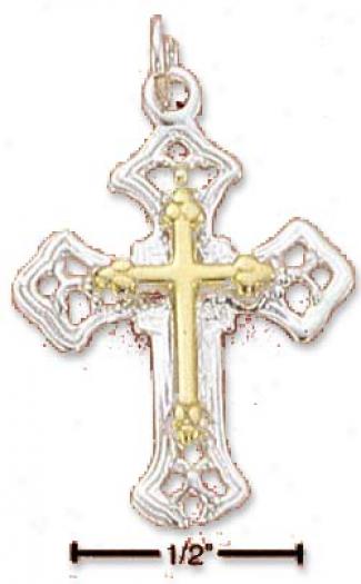 Sterling Silver Two-tone Cross Within A Cross Charm