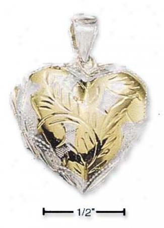 Sterling Silver Two-tone Engraved Heart Locket Pendant