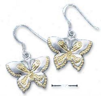 Sterling Silver Two-tone Etched Butterfly Earrings