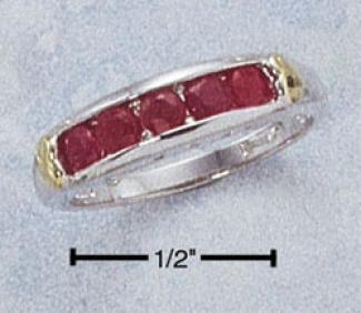 Sterling Silver Two-tone Ring With Water-course Set Genuine Ruby