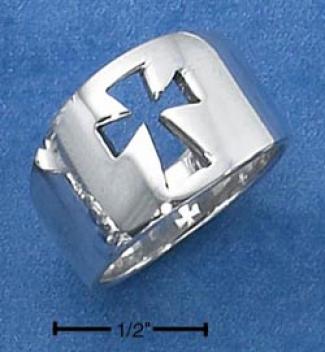 Sterling Silver Unisex Tapered Ring With Cut-out Cross