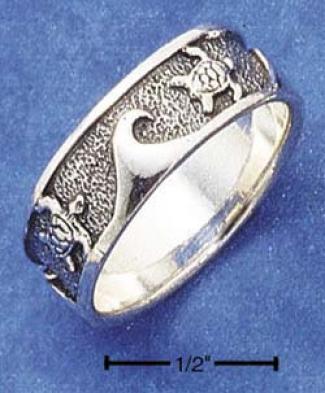Sterling Silver Unjsex Turtlew Between The Waves Band Ring