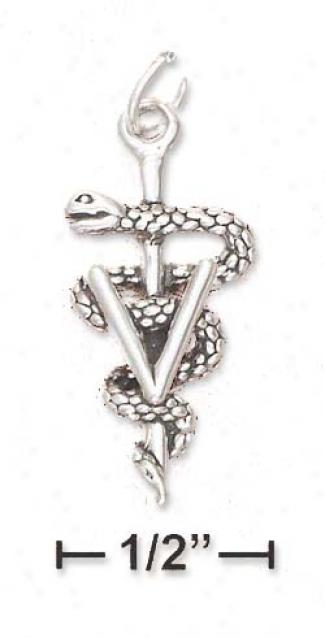 Sterling Silver Veterinary Symbol Charm V Wrapped Snake