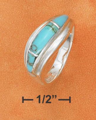 Sterling Silver Wave Ring Wtih Divided Turquoise Insets
