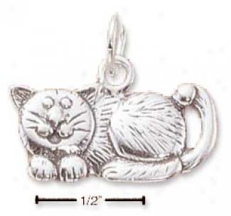 Genuine Silver Whimsical Cat Charm