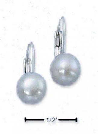 Sterling Silver White Fw Drop Button Earrings On Leverback