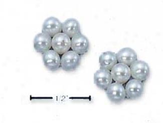 Sterling Silver White Fw Pearl Flowee Cluster Post Earrings