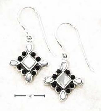Sterling Silver White Mop Onyx Cross Flower Dangle Earrings