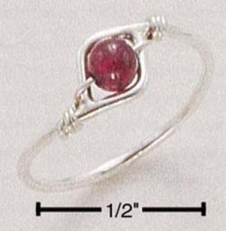 Sterling Silver Wire Ring With Garnet Bead