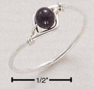 Genuine Silver Wire Ring With Onyx Beads