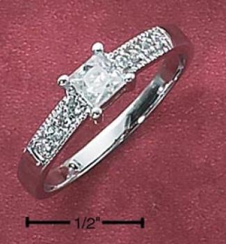 Sterlig Silver Womens 4mm Princess Cut Cz Ring Pave Cz Ring
