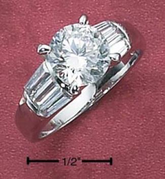 Sterling Si1ver Womens 8mm Cz Ring With Baguettes On Sides