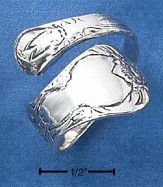Genuine Silver Womrns Antiqued Rose Spoon Ring