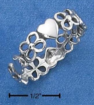 Sterling Silver Womens Continuous Heart And Open Flower Ring