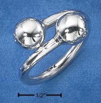 Sterling Silver Womens Heavy Bypass Ring With Ball Ends