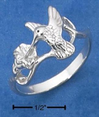 Sterling Silver Womens Hummingbird With Flower Ring