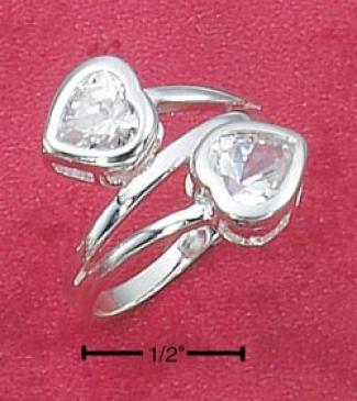 Sterling Silver Wrap Around Double Heart Ring With Clear Czs