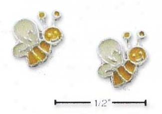 Sterling Silver Yellow Enamel Bumboe Bee Post Earrings