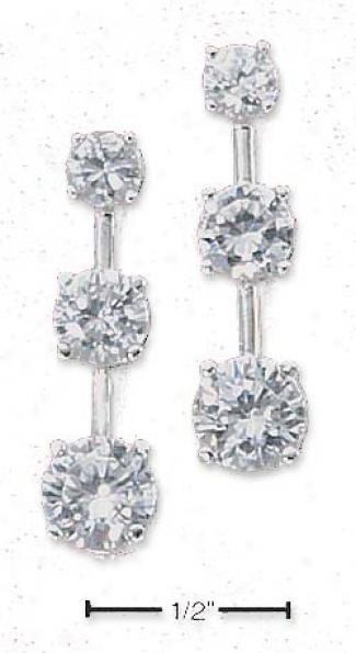 Sterling Silver Yesterday Today Tomorrow Cz Post Earrings