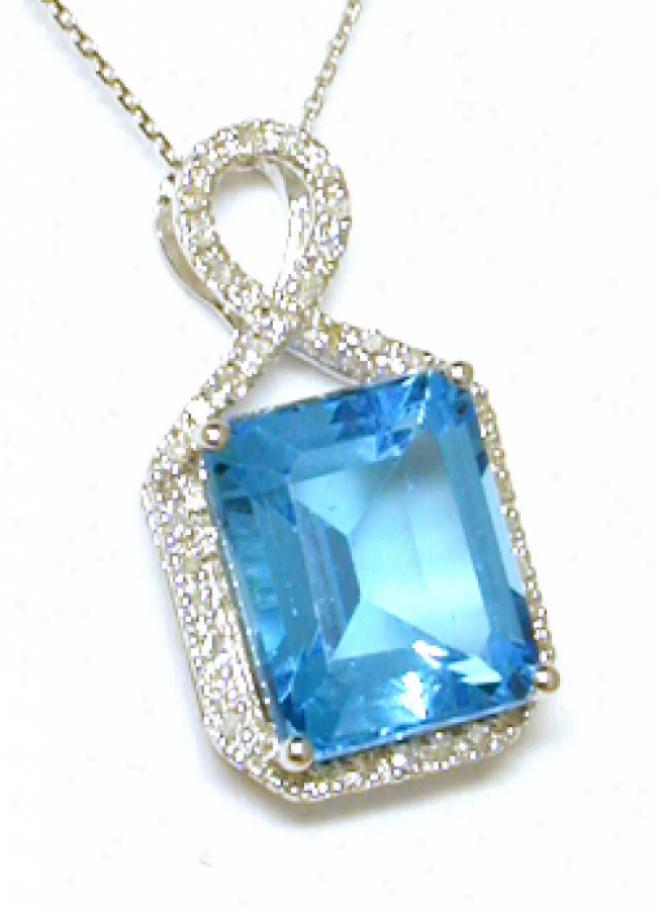Stunning Emerald-cut Blue Topaz & Diamond Pendant