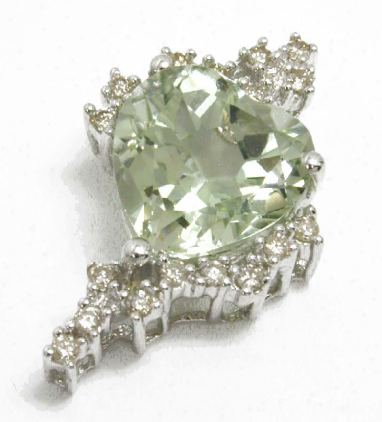 Stunning Heart-shaped Green Amethyst & Diamond Pendant